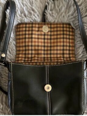 Nine 💜 and Co. Black  Leather Crossbody Bag with Plaid Interior